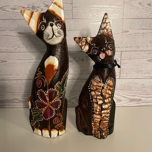 Aruba and Bali hand carved and painted cat figurines